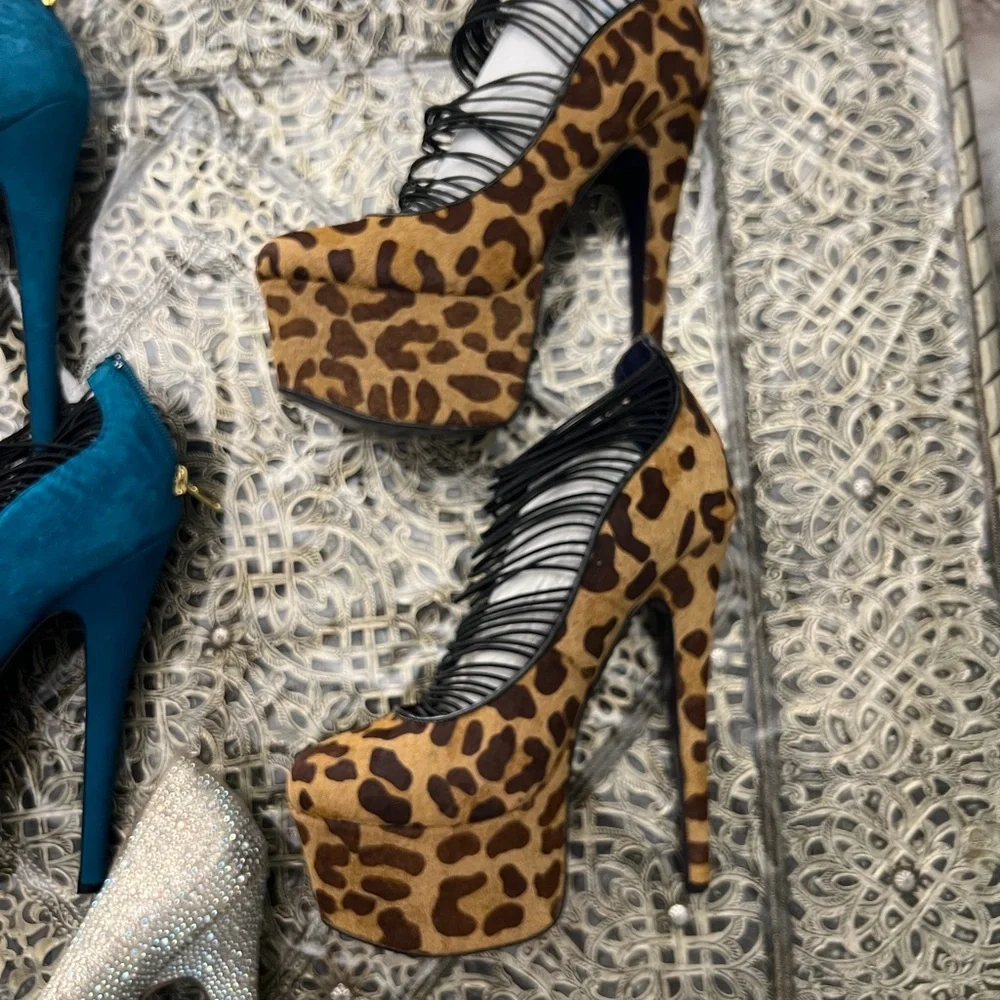 London Trash Teal and Leopard Heels - Picture 2 of 4